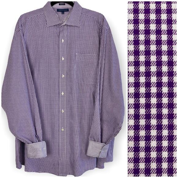 Tommy Hilfiger Men's Gingham Dress Shirt with Contrast Cuffs, 17.5 36/37 - Picture 1 of 8